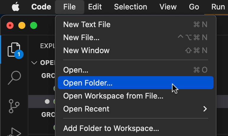 open folder vs code